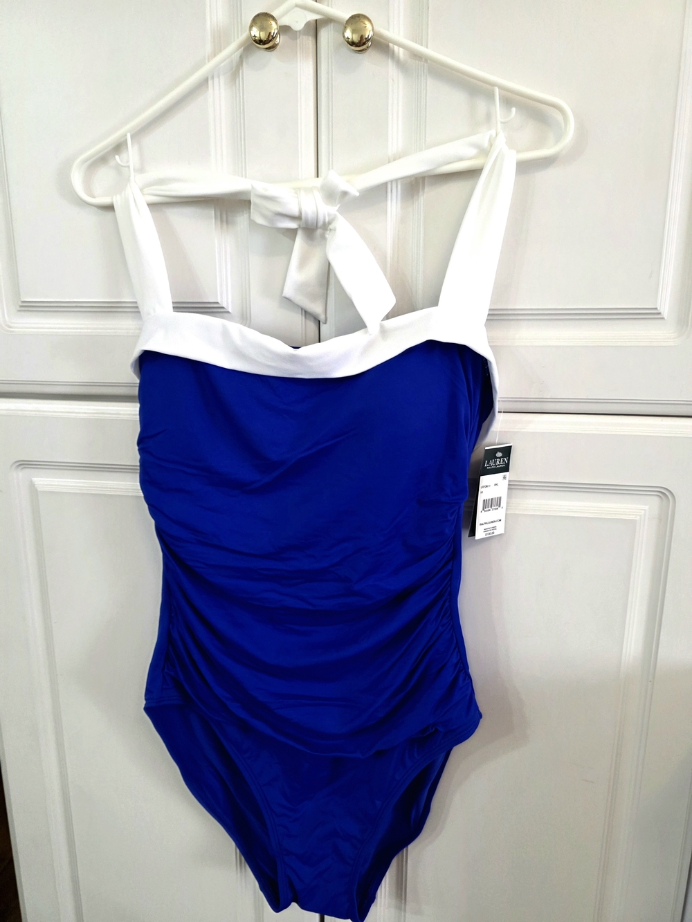 NWT Lauren Ralph Lauren Royal Blue Slimming One-Piece with White Trim Size 10